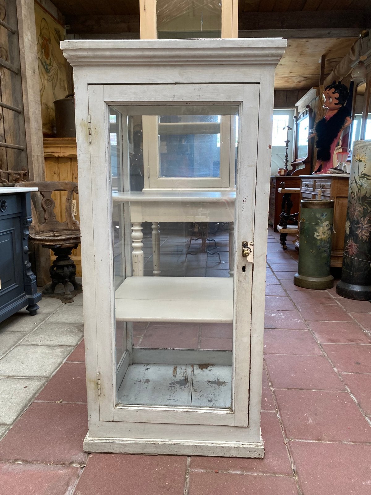 Brocante Franse vitrine toonbankvitrine balievitrine, Ophalen, Gebruikt, 100 tot 150 cm, 50 tot 100 cm