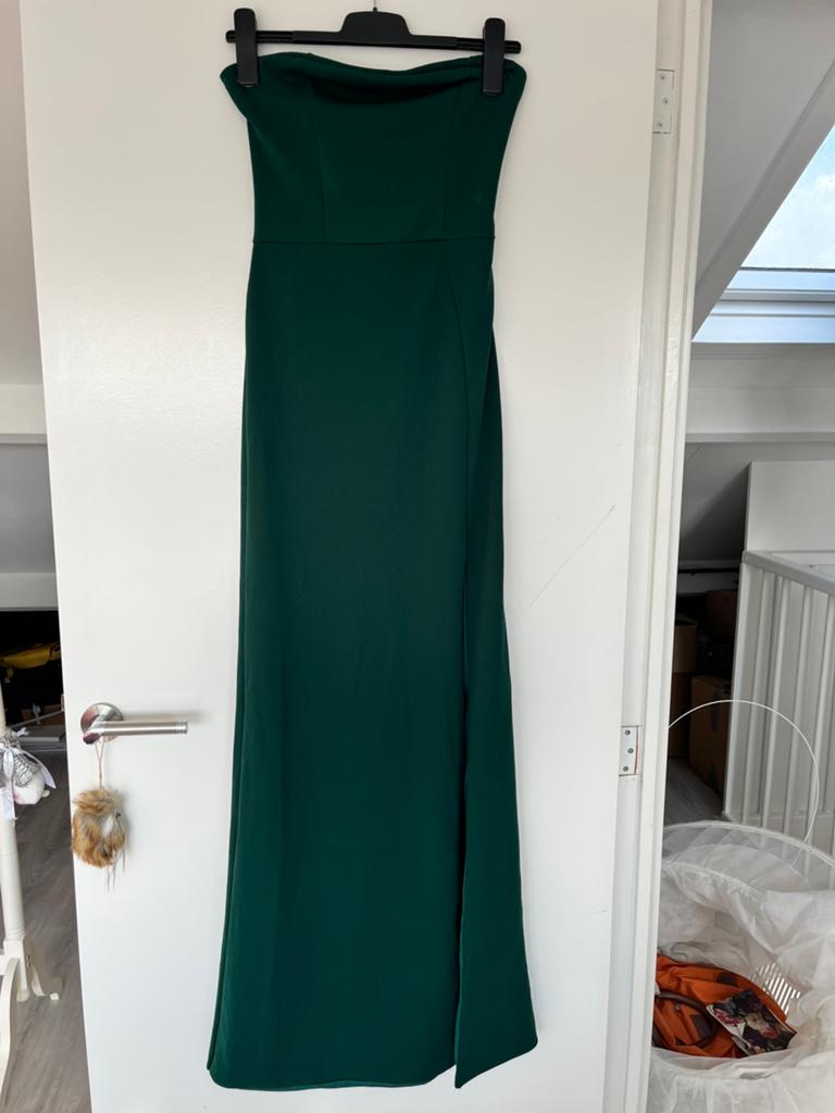 Nieuwe donkergroene strapless jurk met split, Nieuw, Ophalen of Verzenden, Maat 34 (XS) of kleiner, Onder de knie