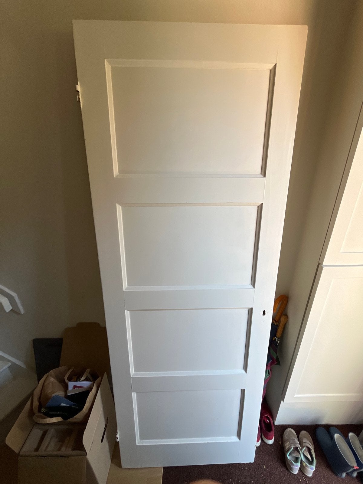 Bruynzeel binnendeur met vier panelen - Over van verbouwing, Ophalen, Gebruikt, Minder dan 80 cm, Binnendeur