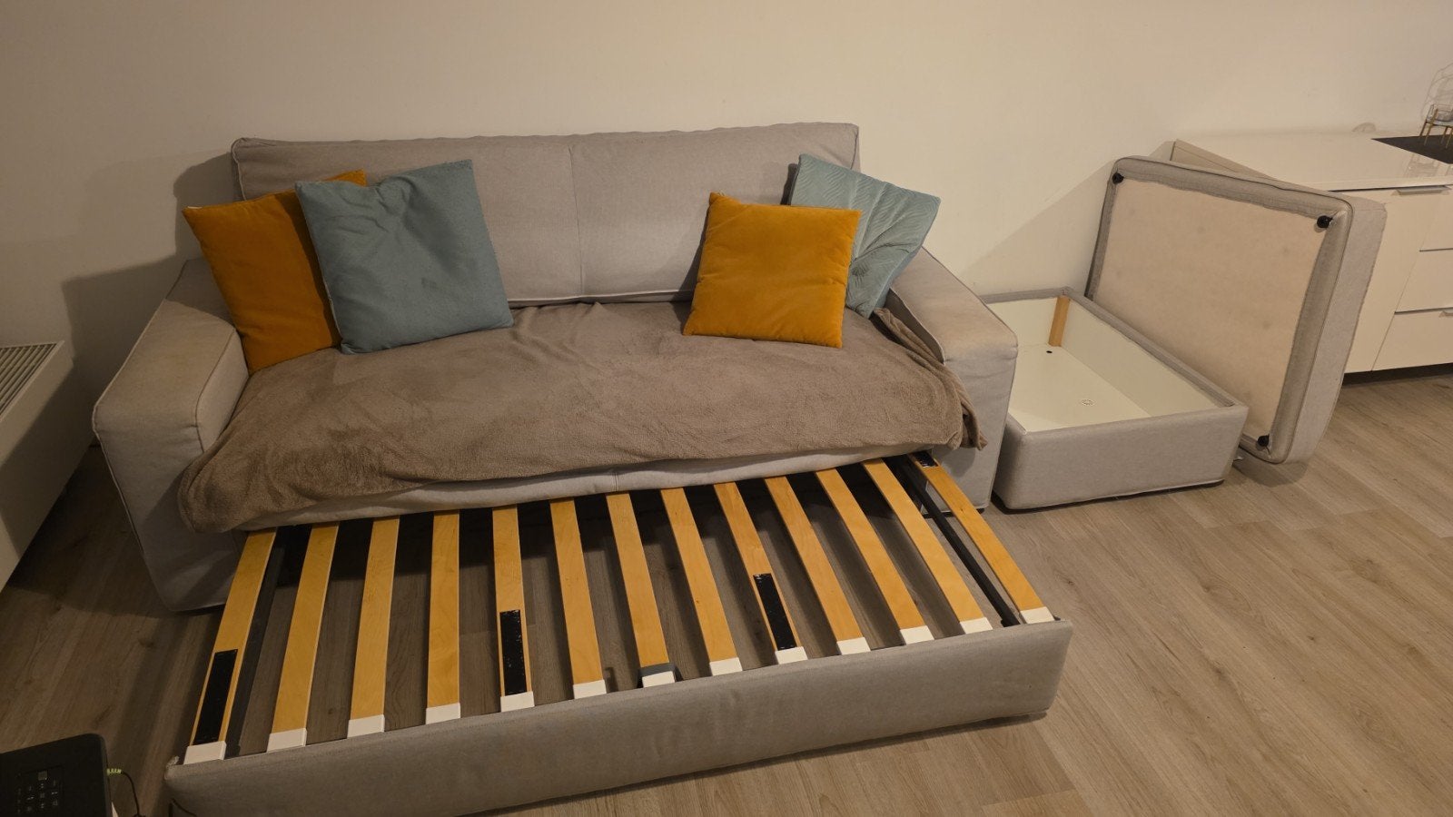 IKEA Slaapbank met Voetenbankje en Opslagruimte, Ophalen, Gebruikt, 90 cm, Tweepersoons