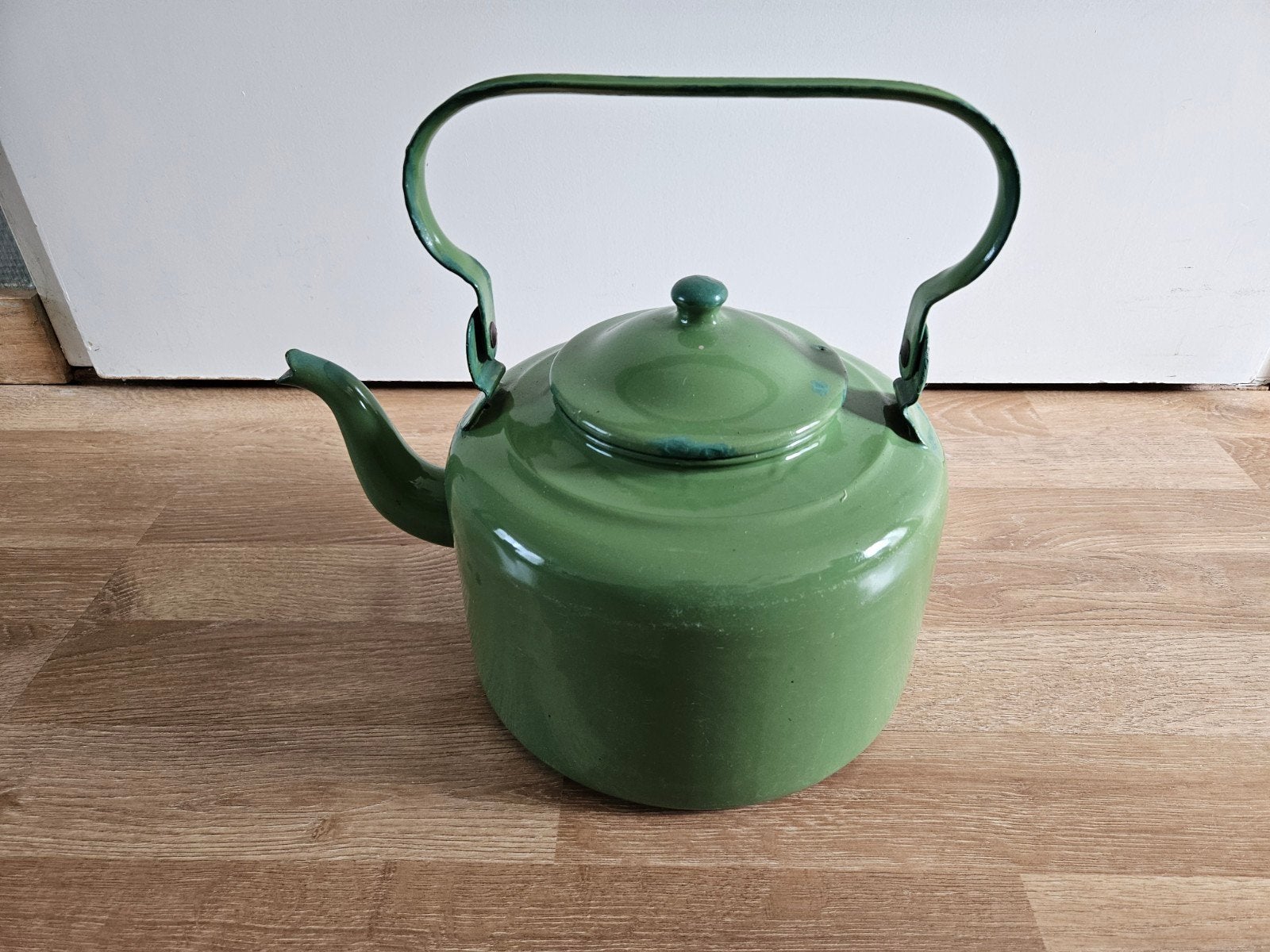 Vintage Reseda Groene Emaille Waterketel Theepot, Antiek en Kunst, Ophalen of Verzenden