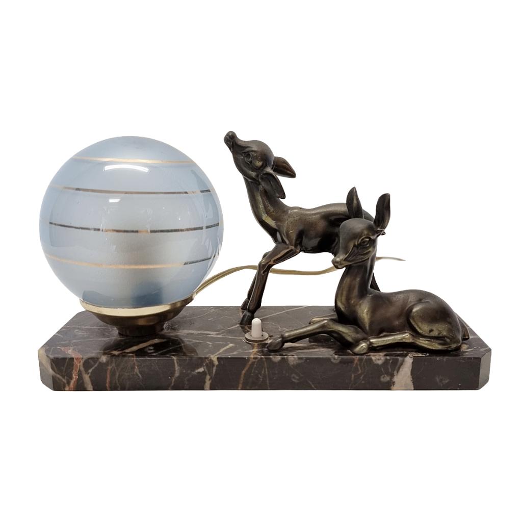 Franse Art Deco lamp met bambi’s, Ophalen of Verzenden