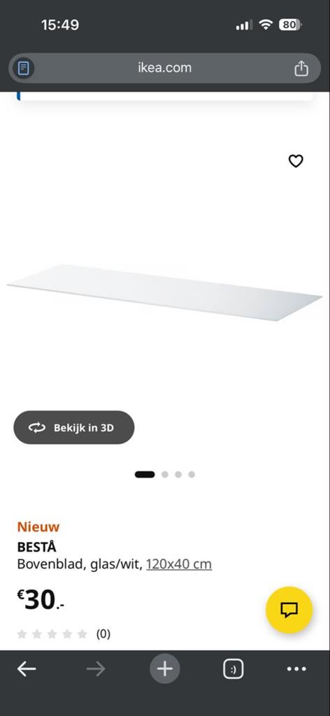 4x IKEA BESTÅ Bovenblad glas/wit 120x40 cm, Huis en Inrichting, Tafels | Salontafels, Ophalen, Gebruikt, 100 tot 150 cm, Glas