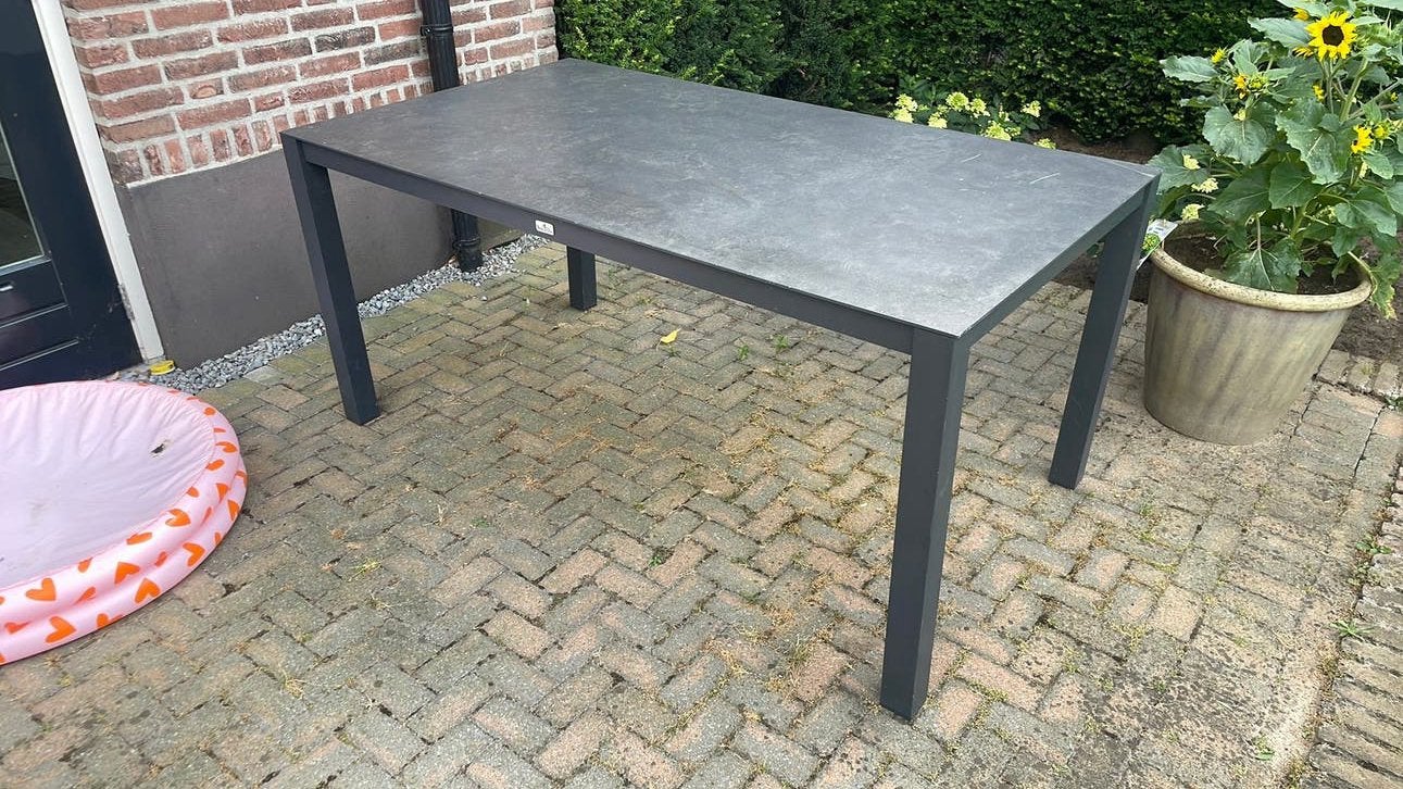Tuintafel 90x160 aluminium glas tuin tafel bois le duc, Tuin en Terras, Ophalen, Gebruikt, Rechthoekig, Aluminium