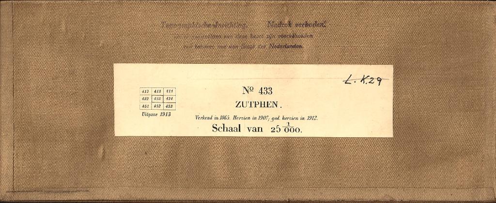 Topografische kaart Zutphen No 433 - Uitgave 1913, Gelezen, Ophalen of Verzenden, Landkaart, 1800 tot 2000