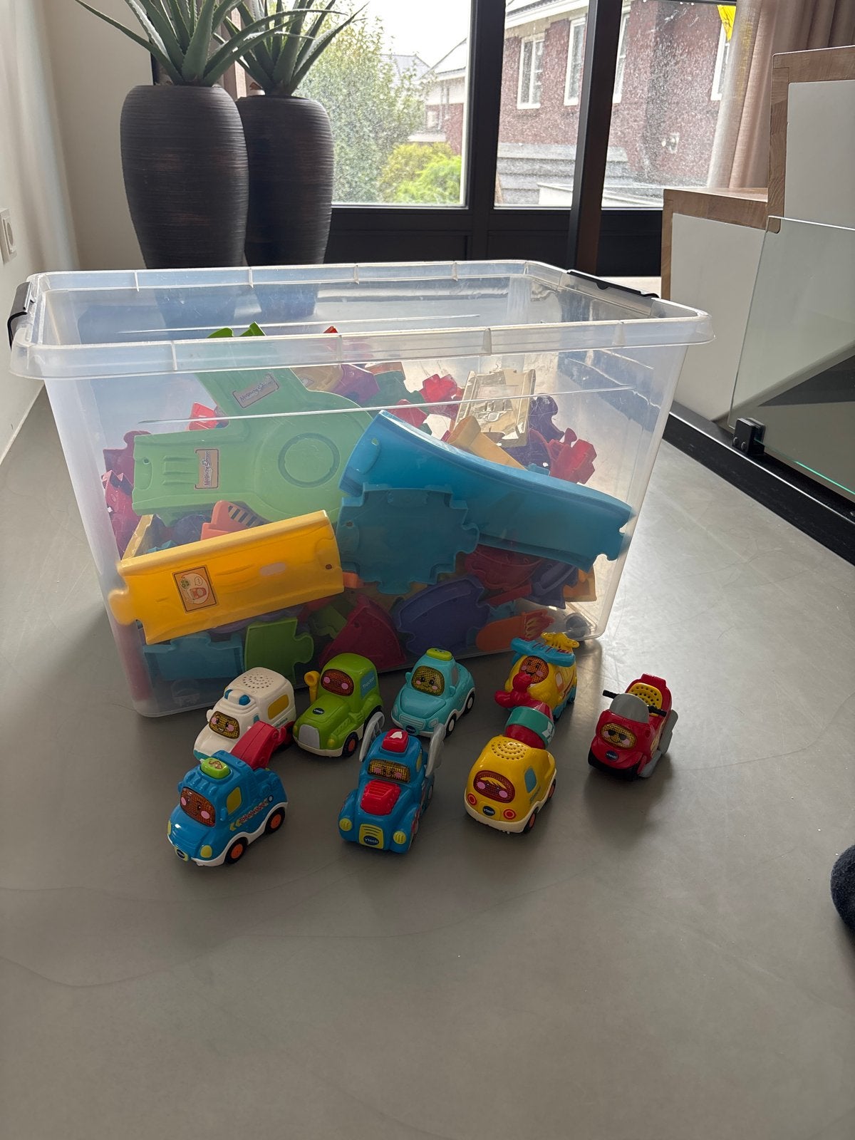 VTech Toet Toet Auto's en Baandelen in opbergbox, Ophalen, Gebruikt