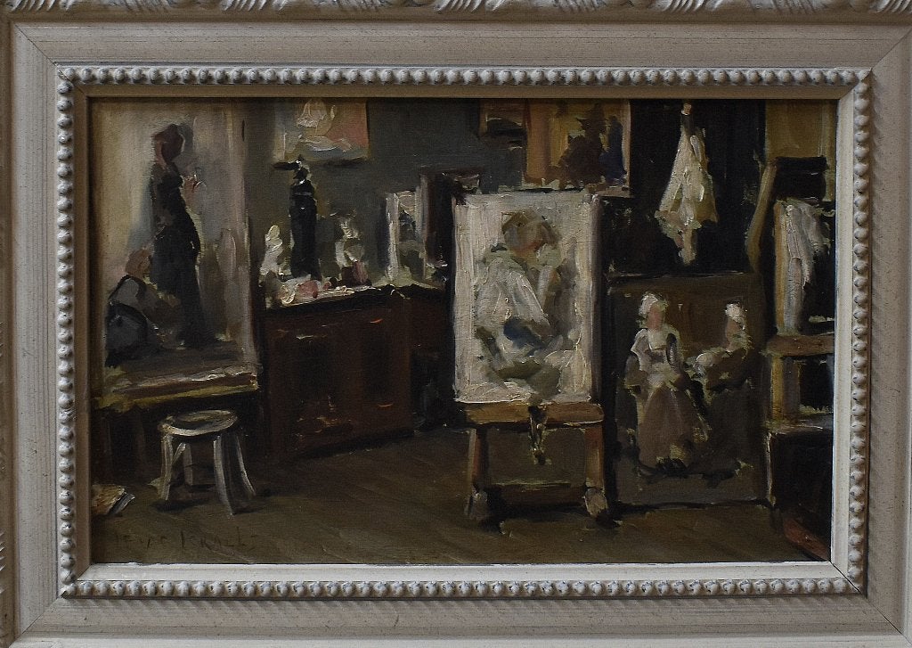 Atelier van Isaac Israels., Antiek en Kunst, Kunst | Schilderijen | Klassiek, Paneel, Verzenden, Impressionistisch, Olieverf