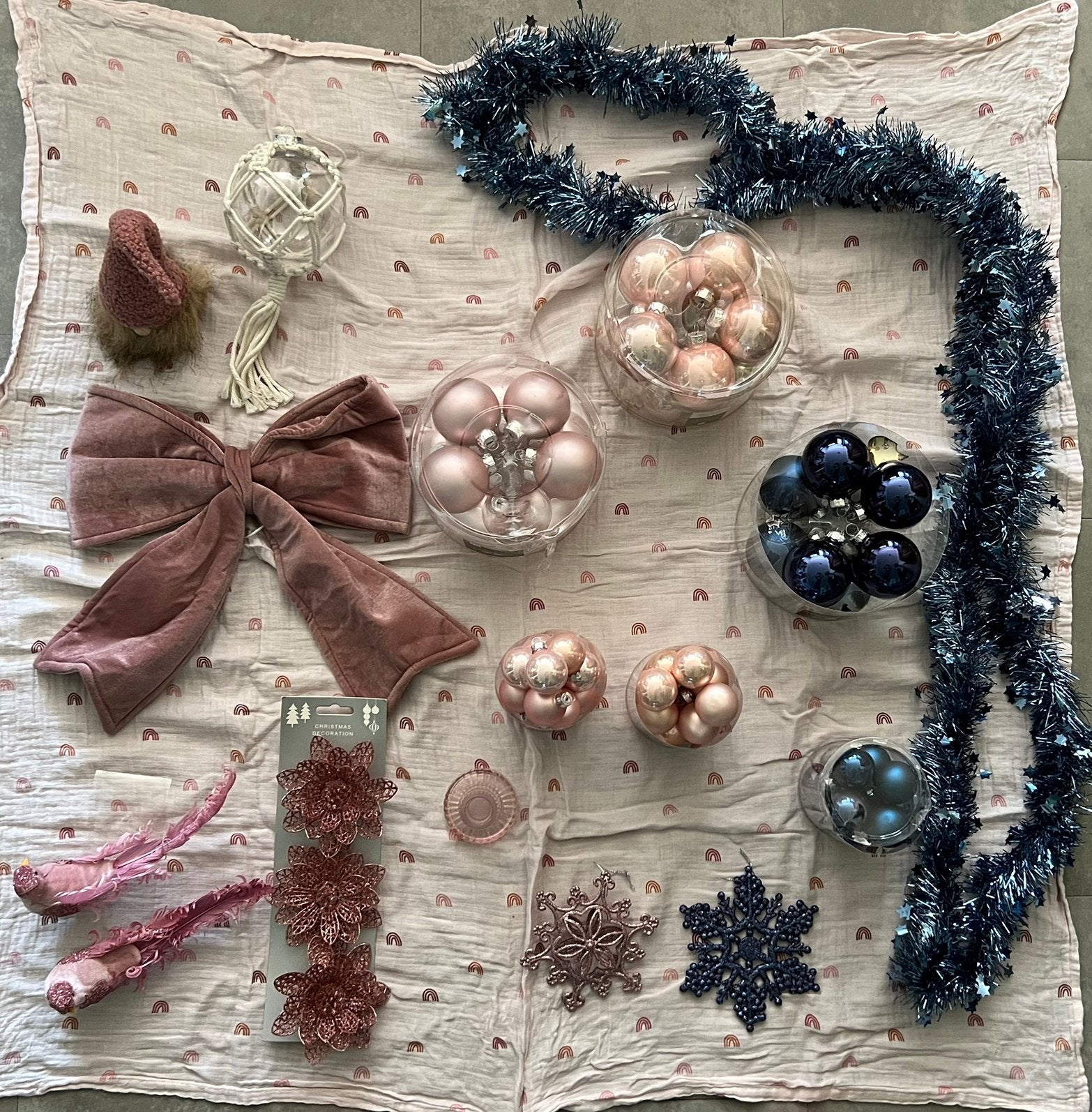 Mooi blauw-roze kerstdecoratie pakket!, Ophalen, Gebruikt
