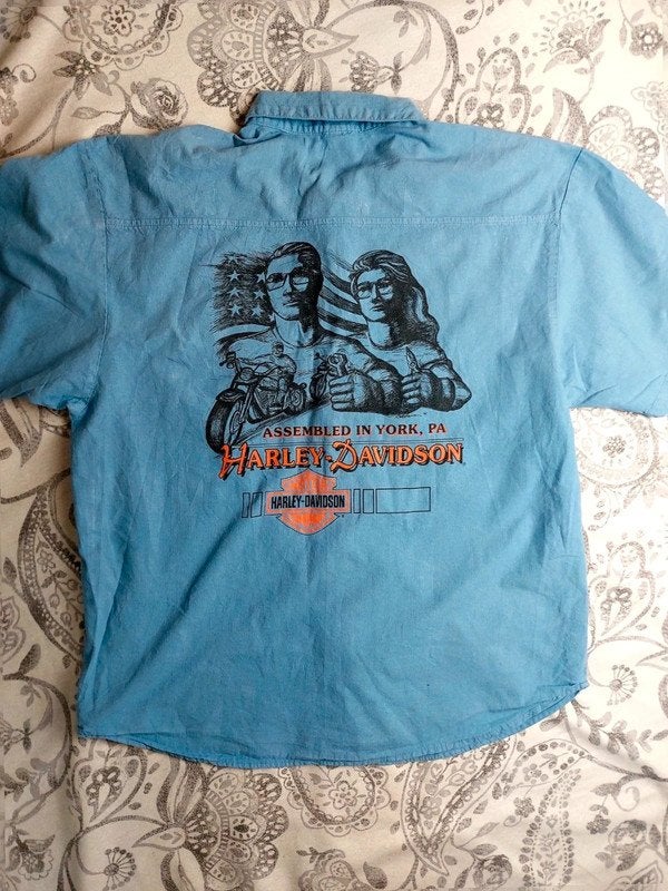 Harley Davidson XL Overhemd Heren USA Biker Blauw, Blauw, Maat 56/58 (XL), Ophalen of Verzenden, Zo goed als nieuw