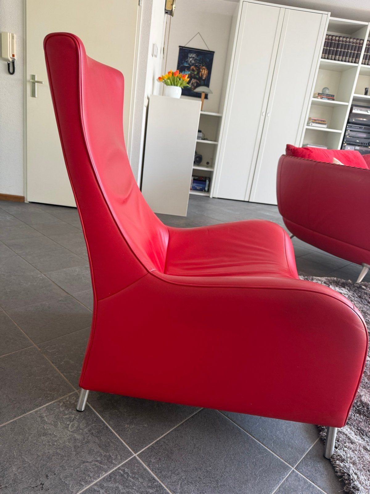 de Sede DS-264 Leren Design Fauteuil, Mathias Hoffmann Rood, Ophalen, Zo goed als nieuw, 75 tot 100 cm, 50 tot 75 cm