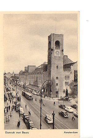 Ansichtkaart  	Amsterdam	Damrak	met Beurs, Verzenden, 1940 tot 1960, Ongelopen, Noord-Holland