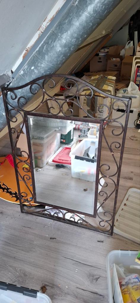 Smeedijzeren spiegel, Huis en Inrichting, Woonaccessoires | Spiegels, Ophalen, Rechthoekig, Minder dan 100 cm