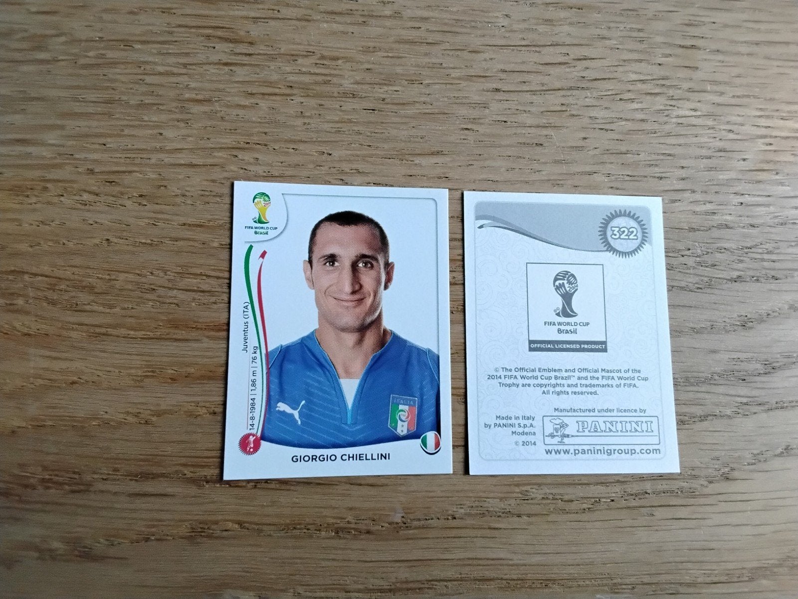 Panini sticker Giorgio Chiellini Italië WK 2014, Ophalen of Verzenden, Zo goed als nieuw, Poster, Plaatje of Sticker