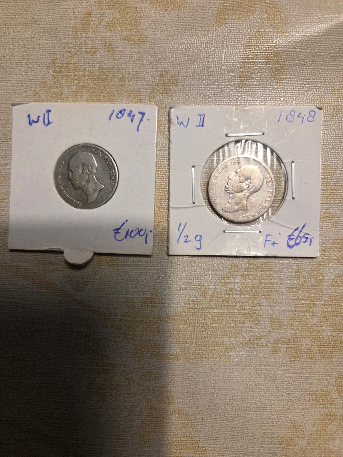 Set van 2 zilveren ½ Guldens Willem II (1847 & 1848), Postzegels en Munten, Munten | Nederland, ½ gulden, Setje, Zilver, Ophalen of Verzenden