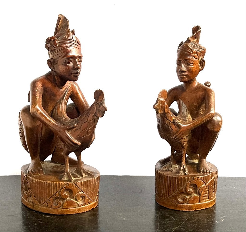 Hanengevecht Balinese Cockfight wood carvings hanengevechten, Ophalen of Verzenden