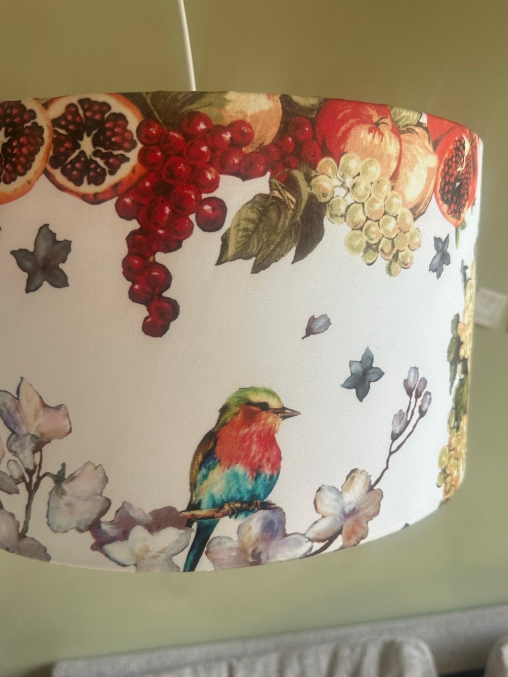 Hanglamp met vogel- en fruitprint, Urban jungle, kleurrijk, Textiel, Zo goed als nieuw, E27 (groot)
