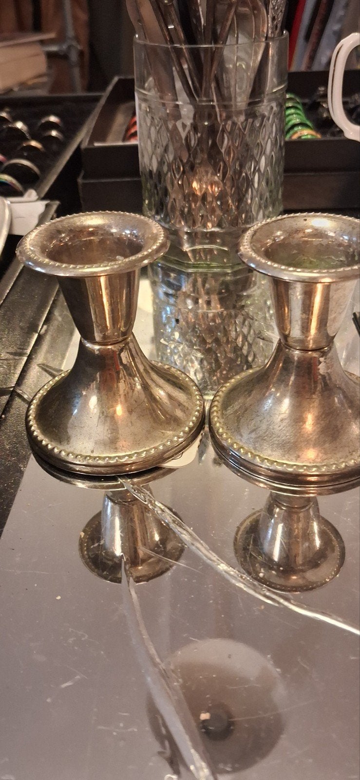 Set verzilverde kandelaars - 6cm hoog, Ophalen of Verzenden, Overige materialen