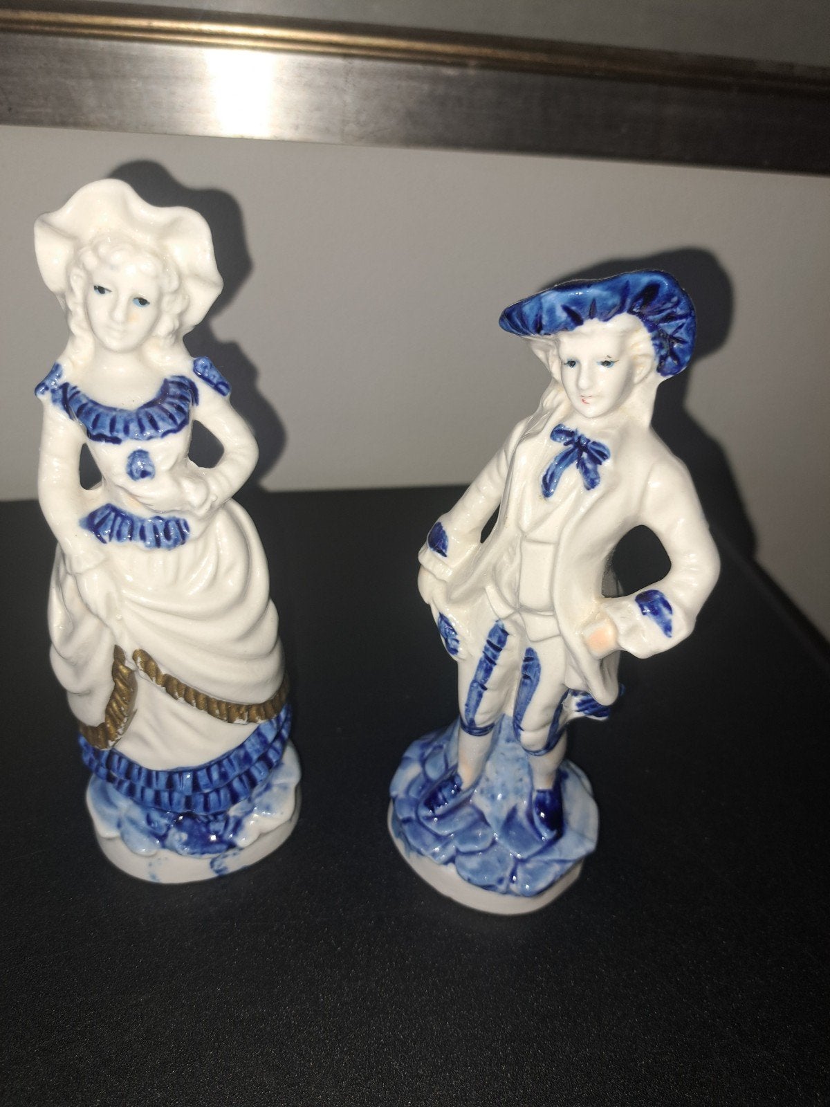 Vintage Delfts Blauw Beeldjes 16 cm- Man en Vrouw, Ophalen of Verzenden