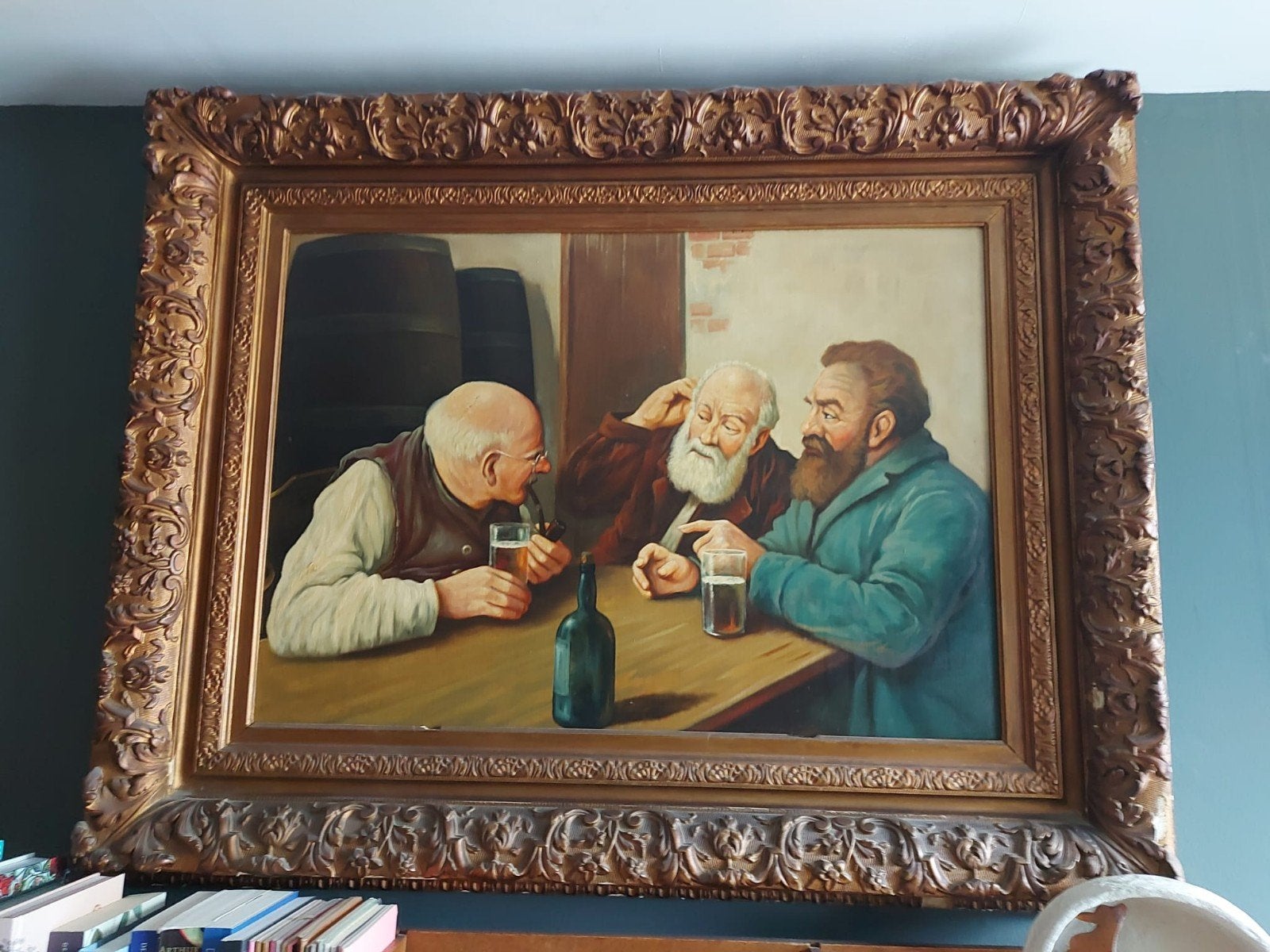 schilderij oude mannen aan tafel, Antiek en Kunst, Kunst | Schilderijen | Klassiek, Ophalen, Gedateerd, Portret of Personen