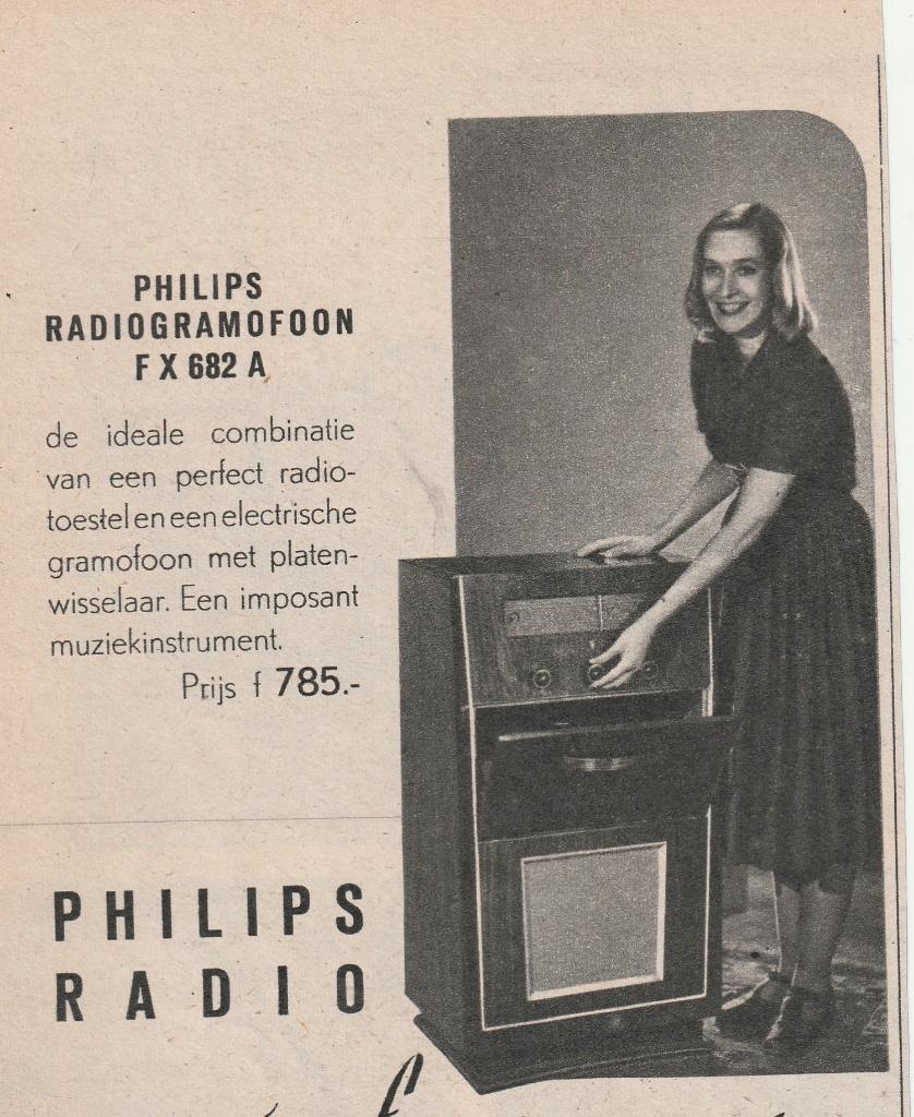 Retro reclame 1949 Philips radiogramofoon FX682A, Verzenden, Overige typen