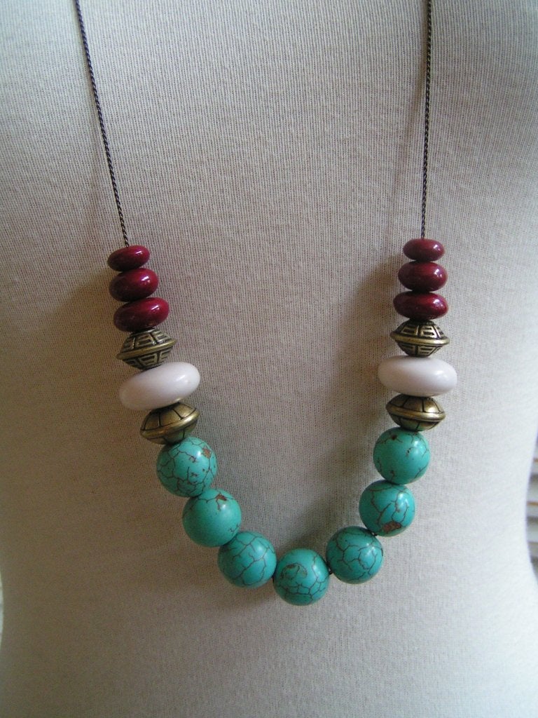 hippie Ibiza ketting met half edelstenen nr PP 623, Sieraden, Tassen en Uiterlijk, Verzenden, Zo goed als nieuw, Overige materialen