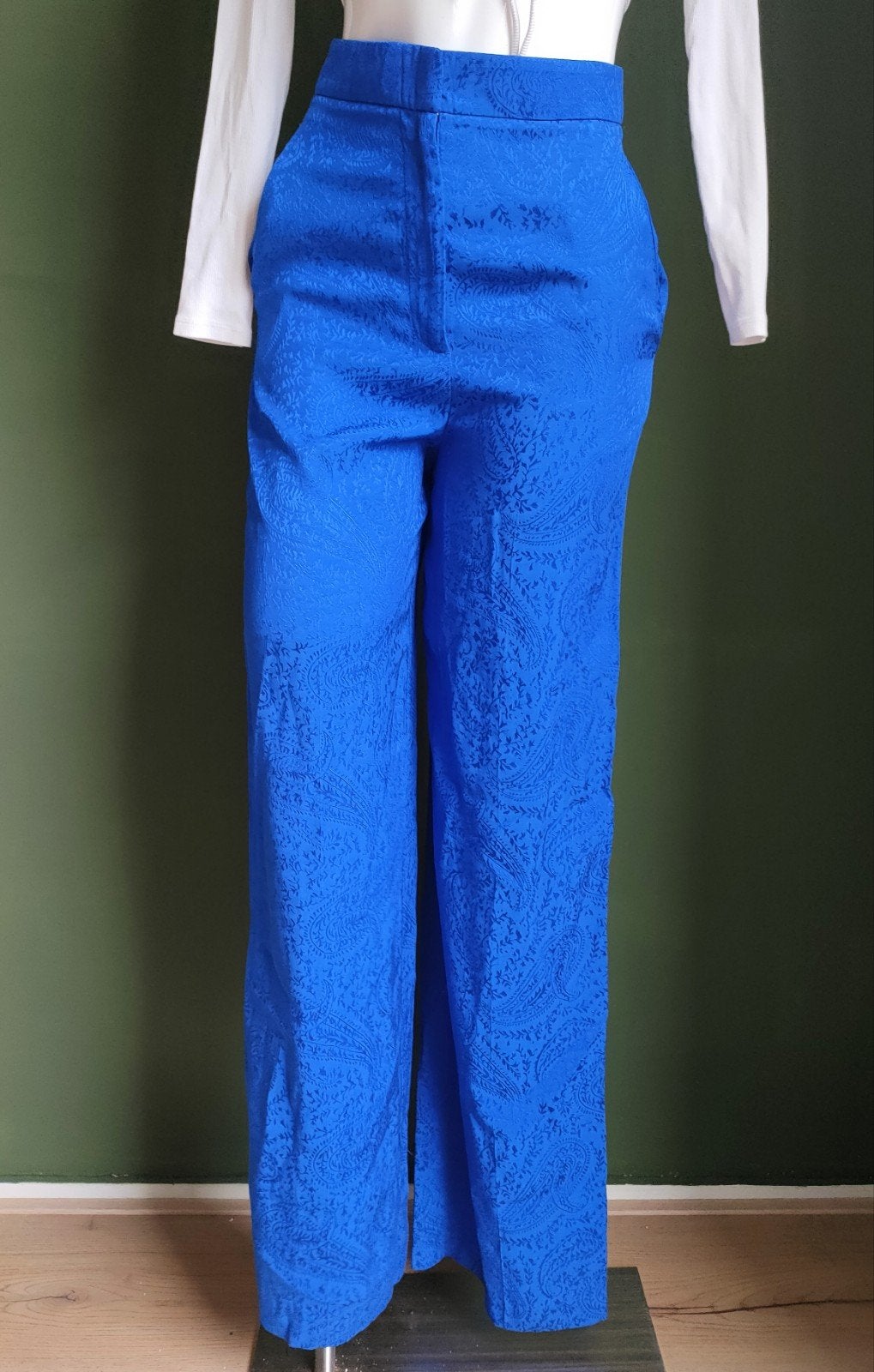 Zara Blauwe Broek met Paisley Patroon - Maat XS, Blauw, Zara, Nieuw, Ophalen of Verzenden
