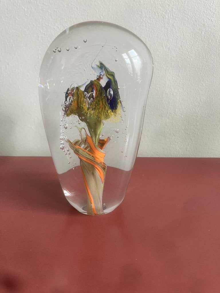 Bijzondere glaskunst van Ideka, geblazen bloem/boom in glas, Ophalen of Verzenden