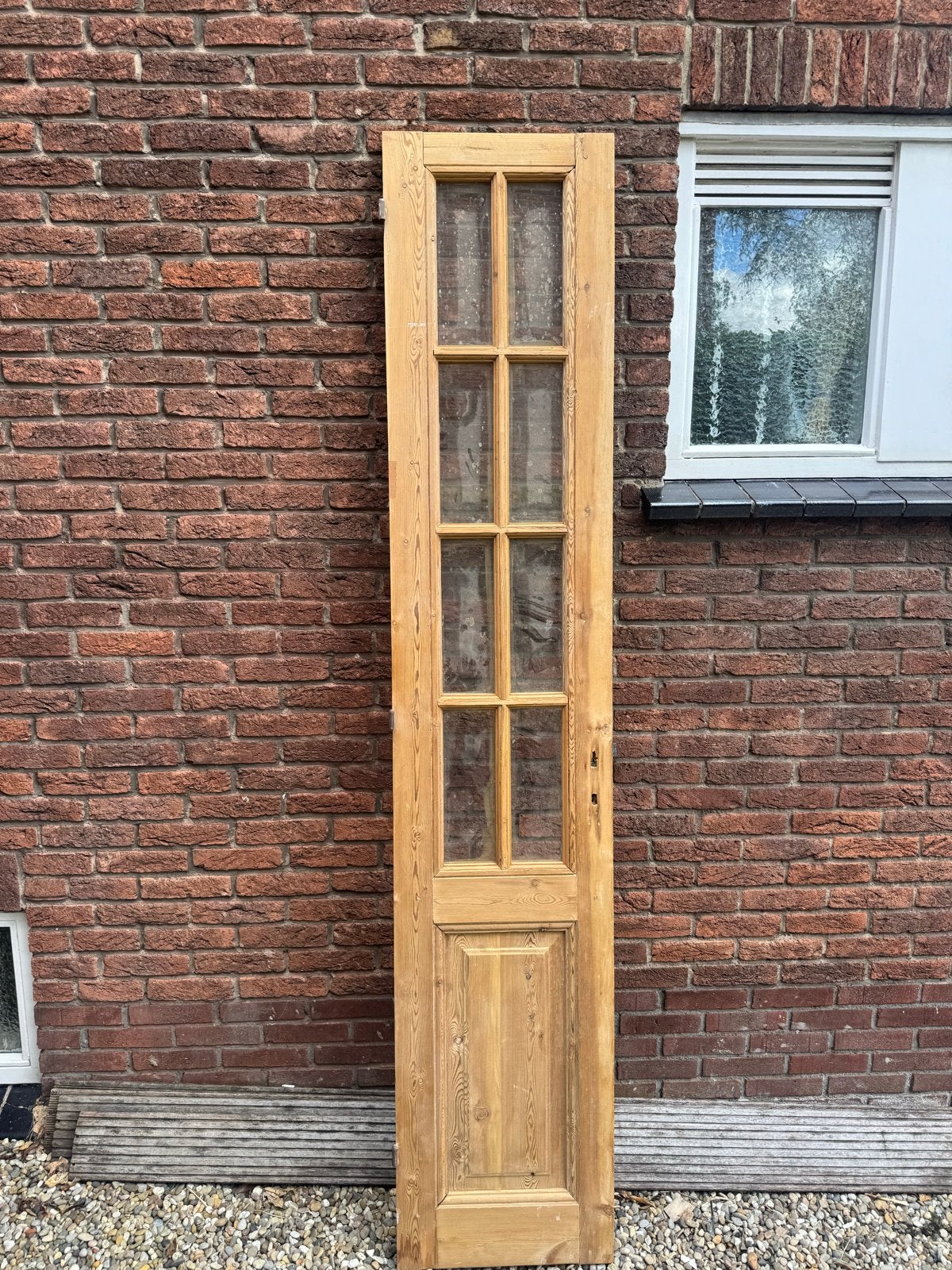 Oude massief houten binnendeur met glas, 4,2cm dik, Doe-het-zelf en Verbouw, Deuren en Horren, Ophalen, Gebruikt, Minder dan 80 cm