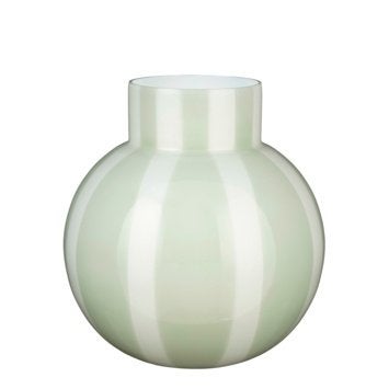 Vaas Karwei lichtgroen/wit gestreept glas 25,5 x 23,5 cm, Wit, 25 cm, Nieuw, Ophalen of Verzenden