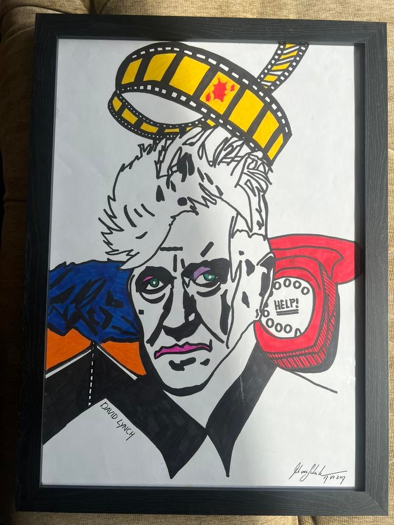 Vintage Tekening Kunstwerk Rik v Schaik / David Lynch., Antiek en Kunst, Ophalen