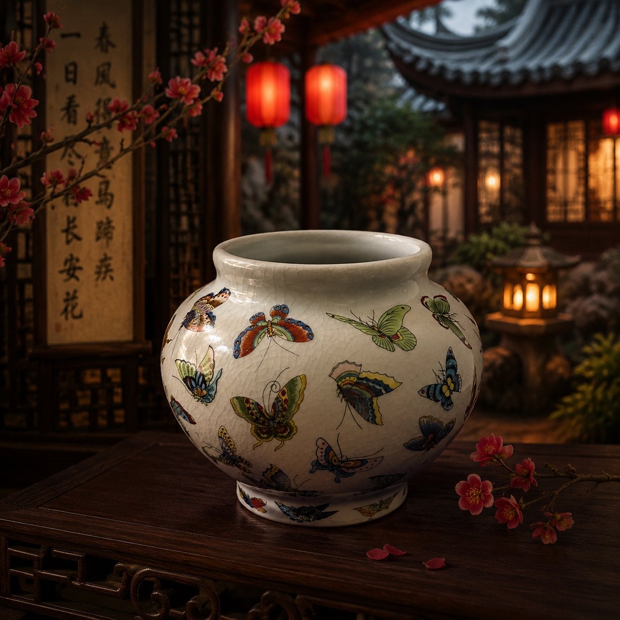 Chinese Handbeschilderde 100 vlinders vaas 13x15cm, Antiek en Kunst, Ophalen of Verzenden