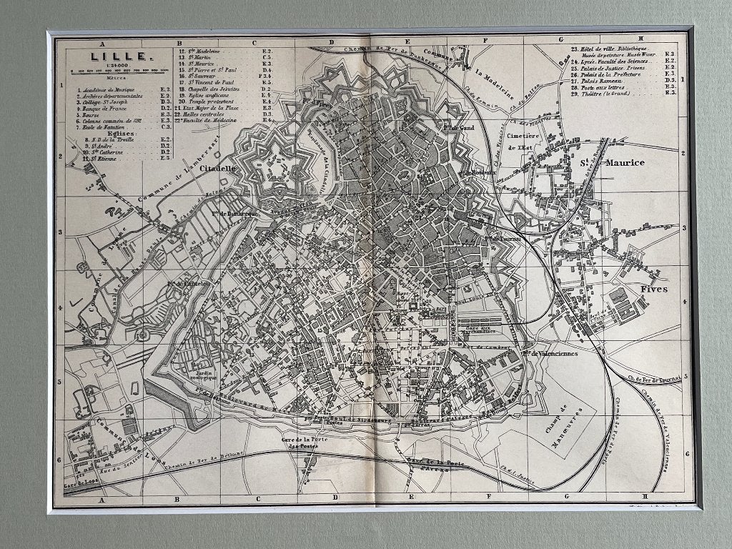 1885 Lille/Rijsel - Oude kaart - p0618-017, Ophalen of Verzenden, Gravure, 1800 - 1899