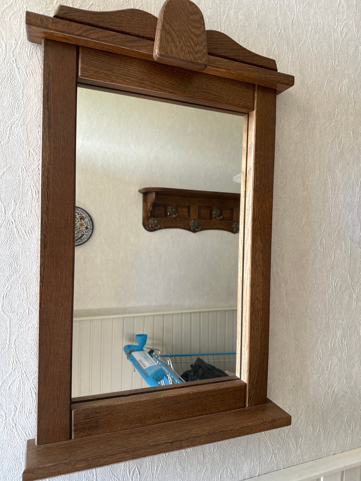 Eikenhouten spiegel en kapstok set, Ophalen of Verzenden, Rechthoekig, 50 tot 100 cm, Minder dan 100 cm