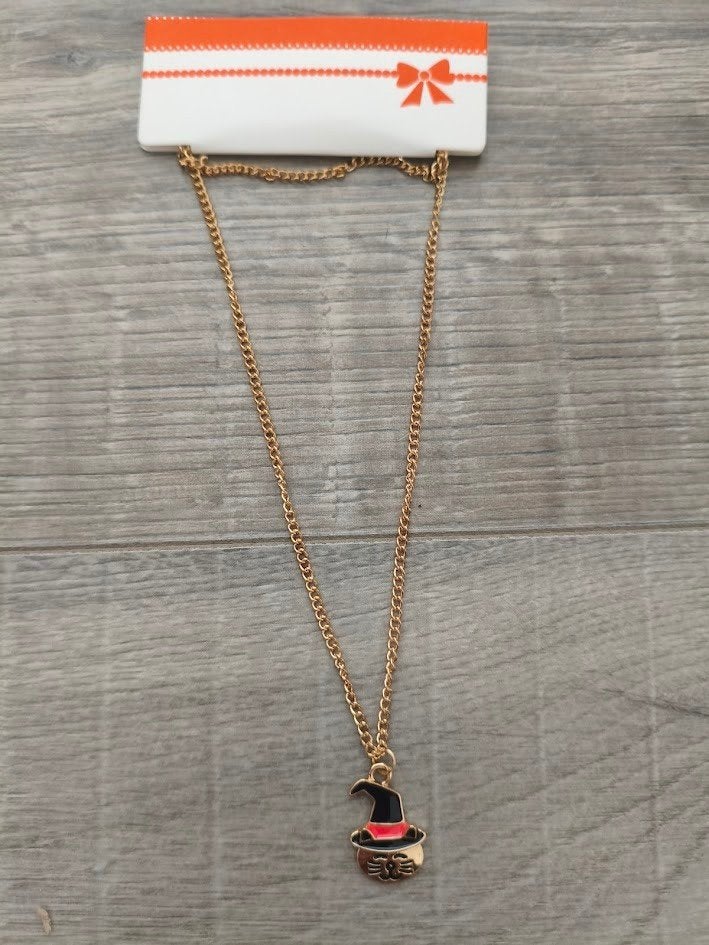 Nieuw goudkleurige ketting met kat & hoed hanger (Halloween), Ophalen of Verzenden, Nieuw, Overige typen, Halloween of Griezel