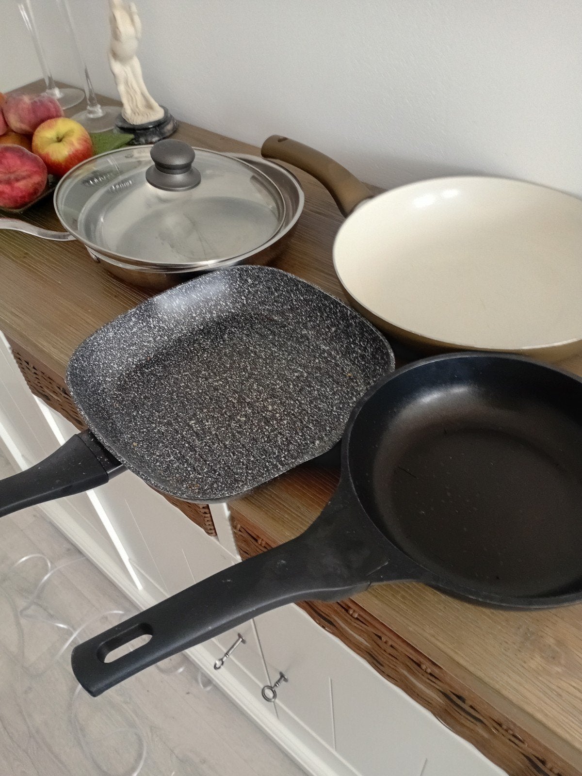 Pannenset: Koekenpan, Grillpan, Kookpan met deksel, Ophalen, Gebruikt, Pannenset, Rvs