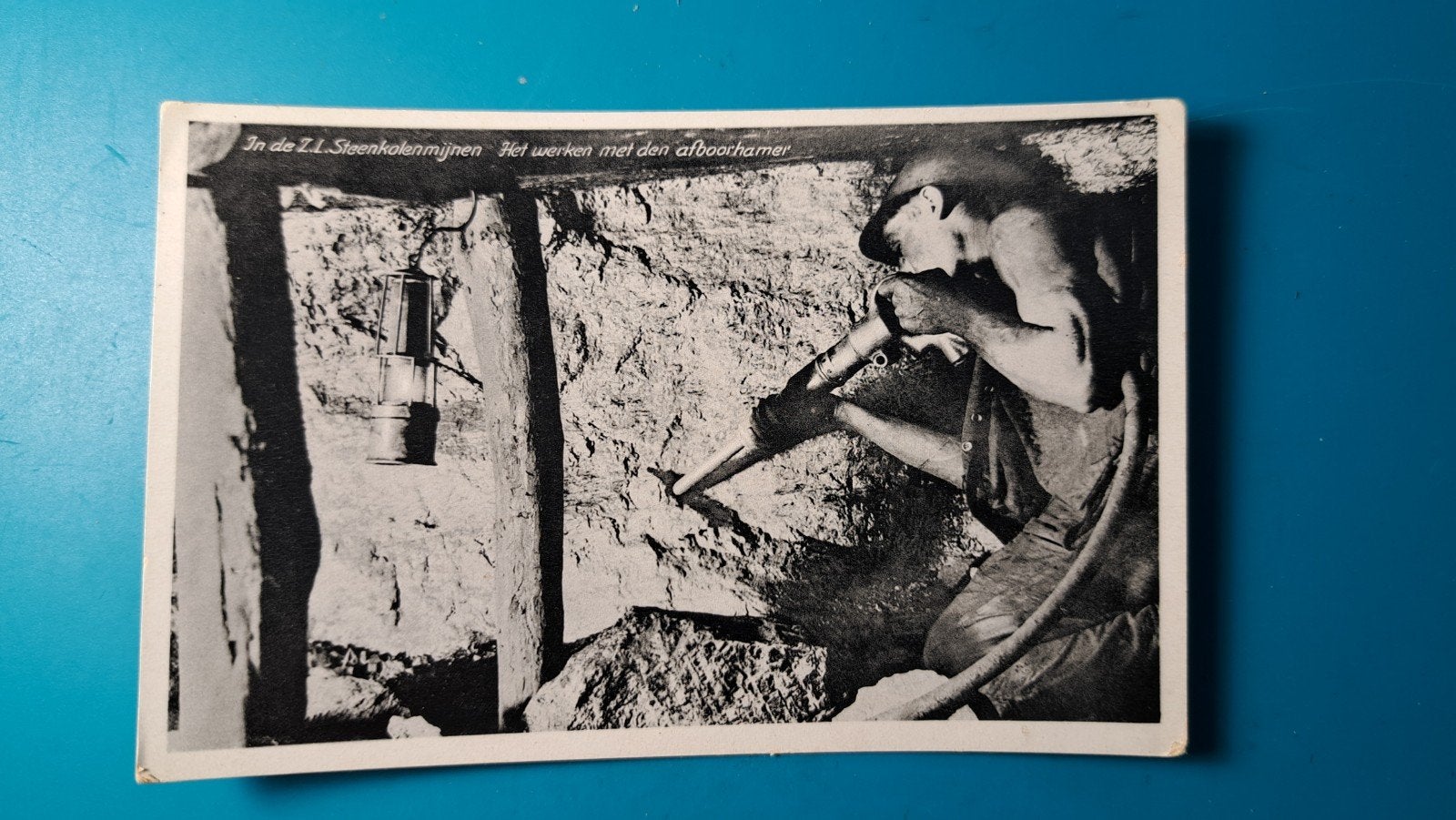 Limburg steenkoolmijn mijn, werken met afboorhamer 1948, Ophalen of Verzenden, 1940 tot 1960, Gelopen, Limburg