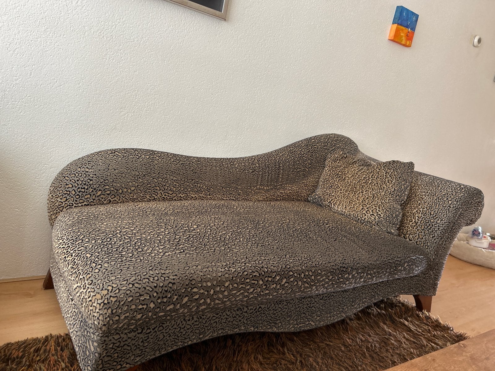 Stijlvolle chaise longue met luipaardprint, Huis en Inrichting, Banken | Sofa's en Chaises Longues, Ophalen, Gebruikt, Eenpersoons