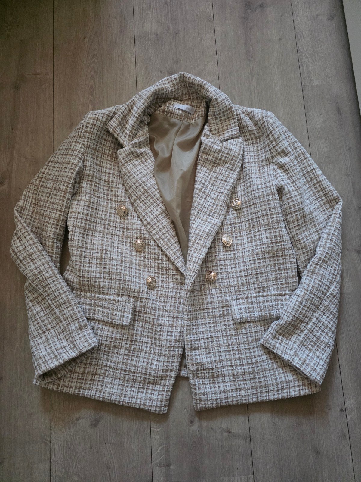Tweed colbert jasje, Maat 38/40 (M), Made in Italy, Beige, Ophalen of Verzenden