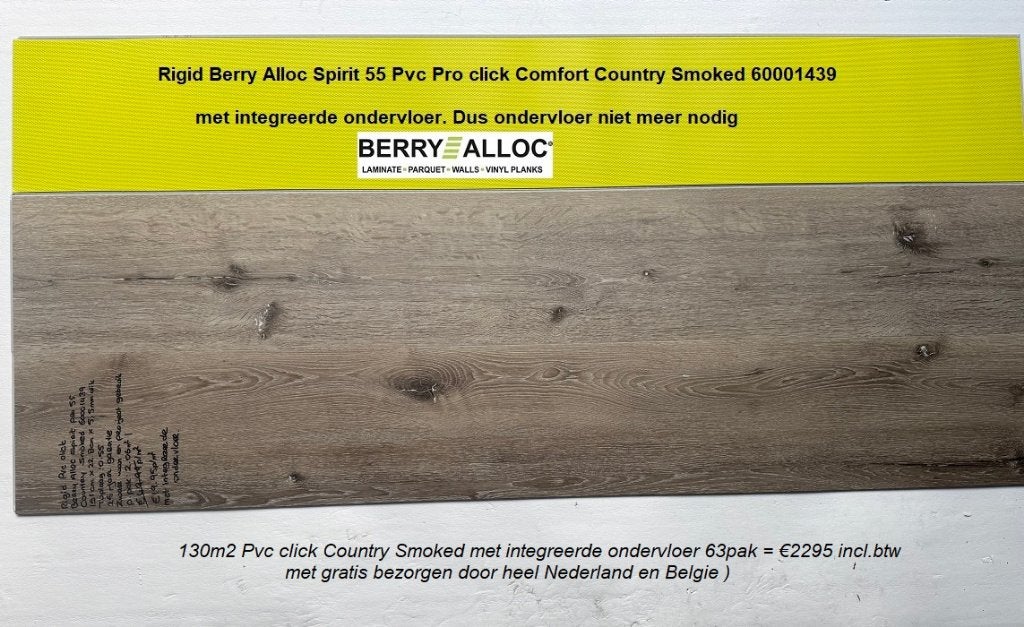 130m2 Pvc click Country Smoked  integreerde ondervloer=€2295