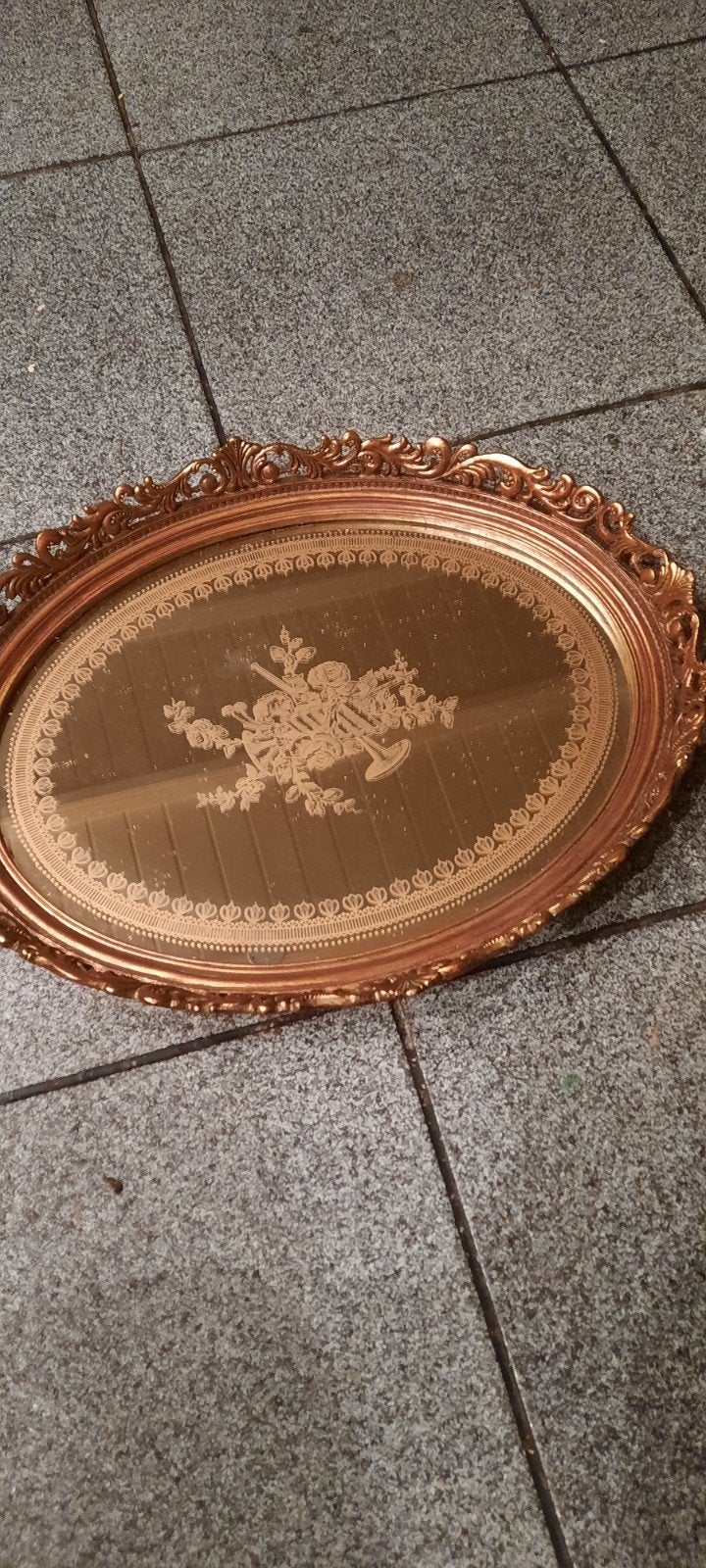 Vintage spiegel dienblad met sierlijke rand, Ophalen of Verzenden