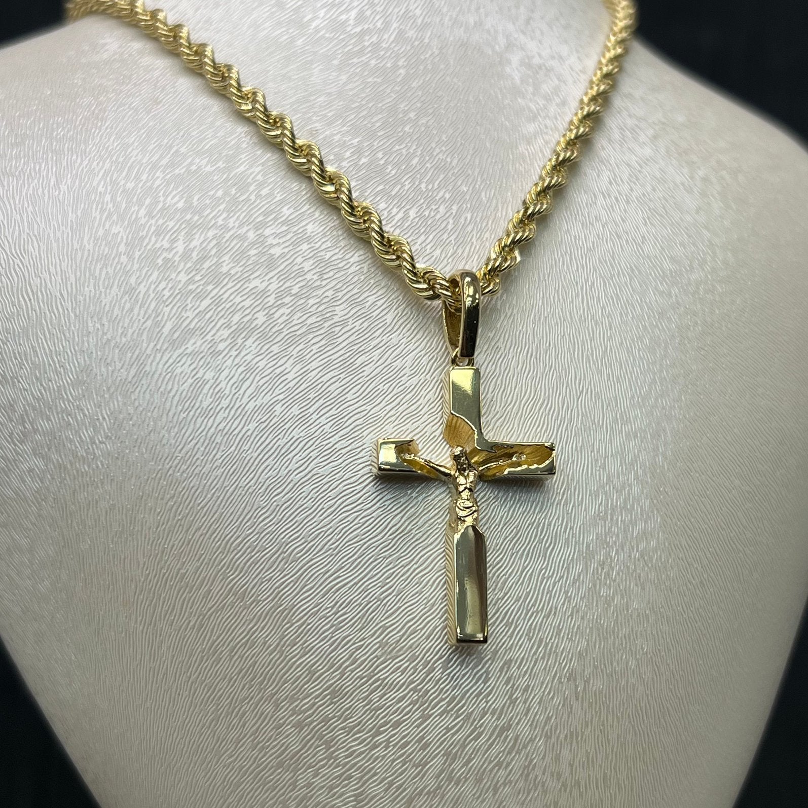 14k gouden rope chain met kruis, Sieraden, Tassen en Uiterlijk, Kettingen, Met hanger, Nieuw, Ophalen of Verzenden, Goud