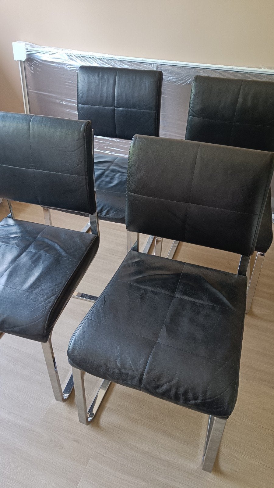 Leren Eetkamerstoelen (4stuks), Huis en Inrichting, Stoelen, Ophalen, Gebruikt, Zwart, Vier