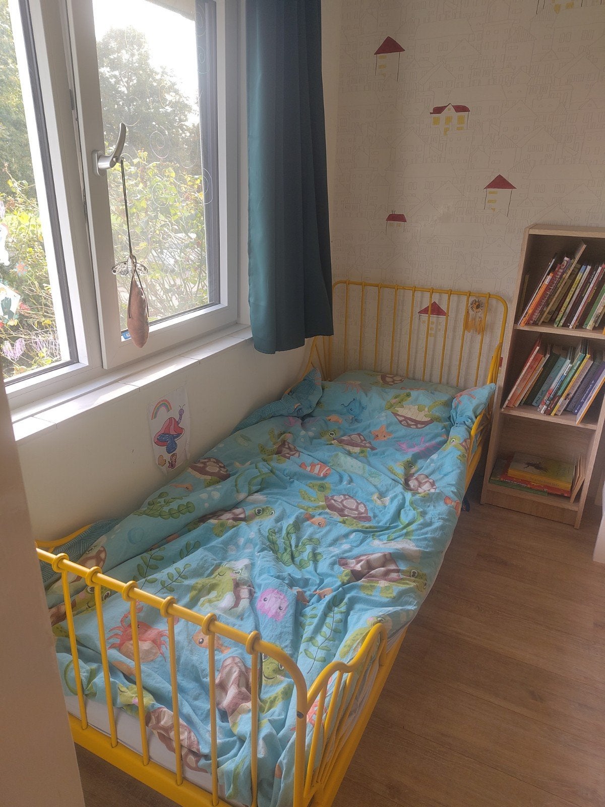 geel meegroeibed minnen van Ikea, Ophalen, Gebruikt, 70 tot 85 cm, Matras