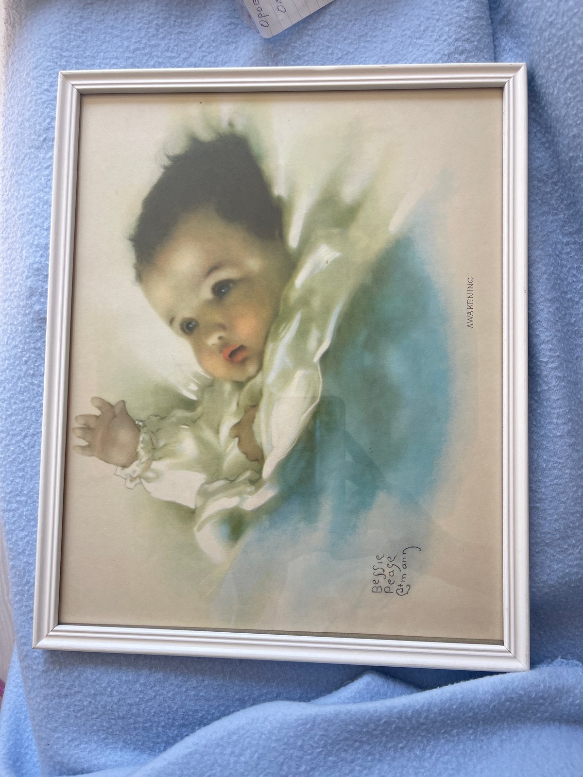 Vintage Bessie Pease Gutmann 'Awakening' Baby Print, Minder dan 50 cm, Gebruikt, Oorspronkelijke maker, Ophalen of Verzenden