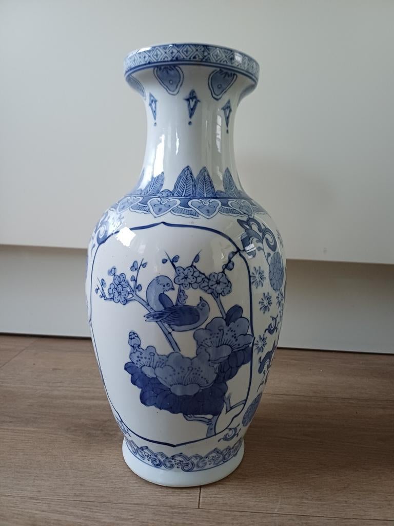 Grote Chinese vaas, blauw-wit, 37 cm hoog, uit kasteel, Ophalen of Verzenden