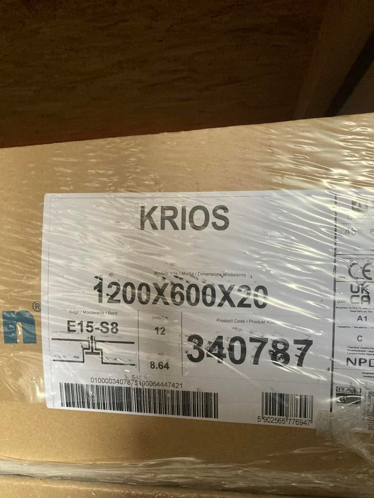 Plafondplaten 600x1200x20 mm. E15 doorzak Krios, Doe-het-zelf en Verbouw, Platen en Panelen, Ophalen, Nieuw, Overige materialen