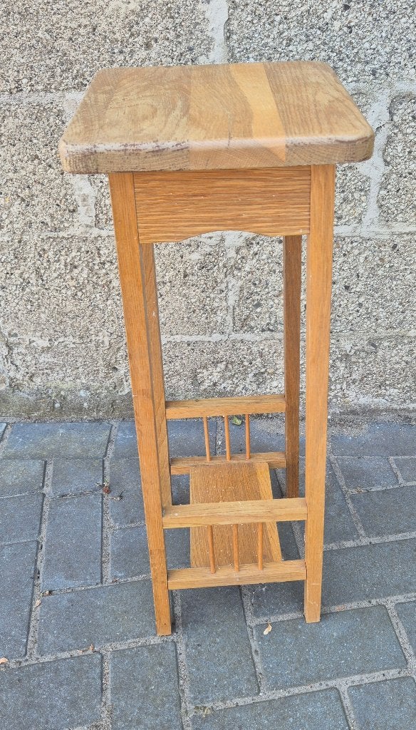 Antiek Oud  Eiken plantentafeltje ca.1920-1950, Ophalen, Minder dan 55 cm, Gebruikt, 60 cm of meer