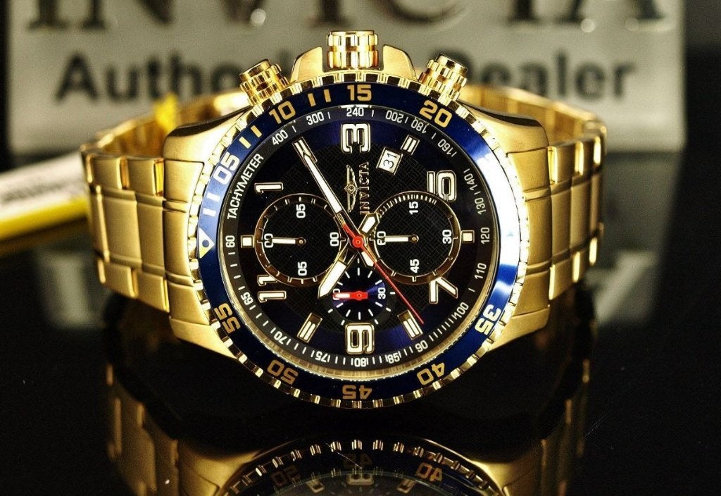 Duikers Horloge Gold Plated Chronograph Blue Dial Nieuw!, Ophalen of Verzenden, Nieuw, Staal, Overige merken