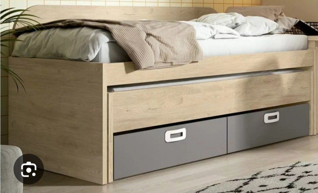 Onderschuifbed bed met opberglades -(inclusief matrassen) H, Ophalen, Gebruikt, 90 cm, 200 cm