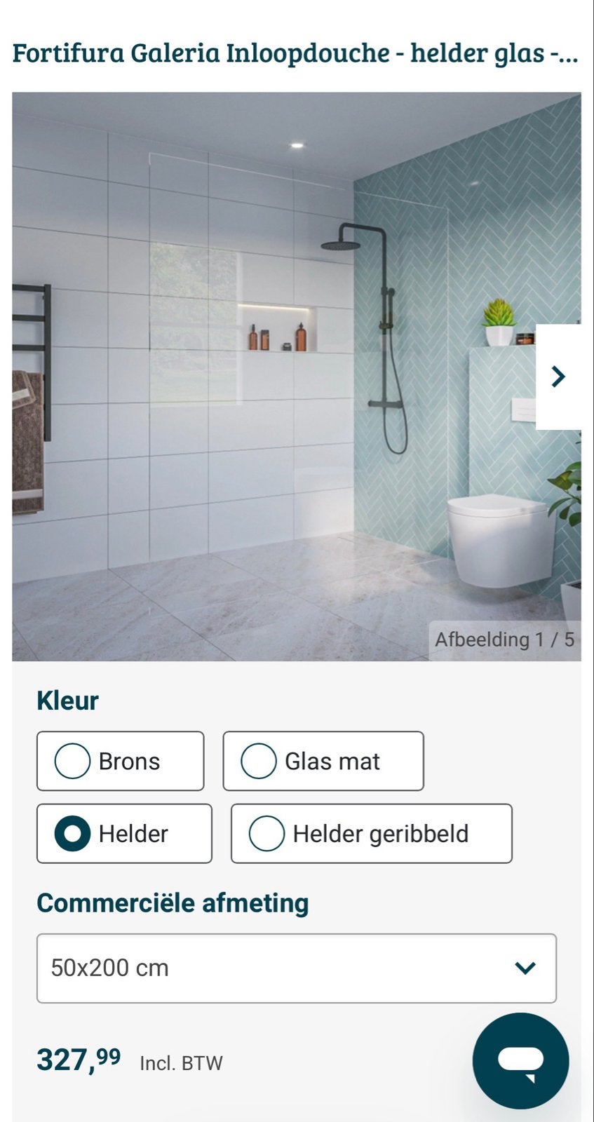 Fortifura Galeria Inloopdouche - Helder Glas 50x200 cm, Ophalen, Nieuw, Met douche